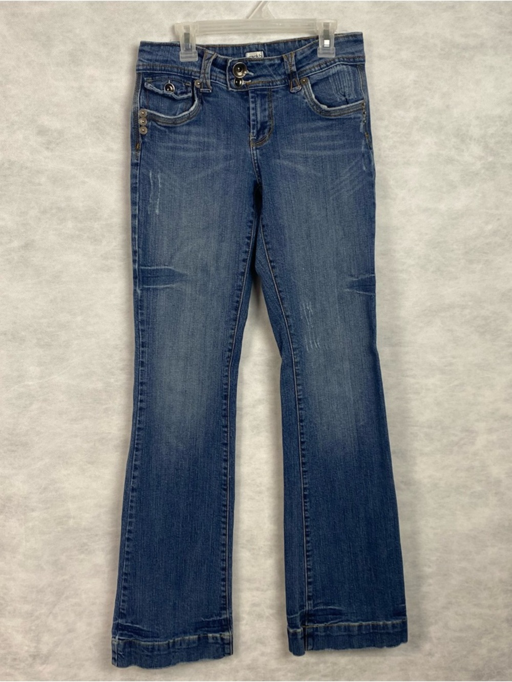Cache Flare Jeans Women’s Sz 2 Low Rise Distressed Rivets Festival